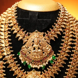 Antique Gold Finish Haram with Lakshmi Motif Pendant